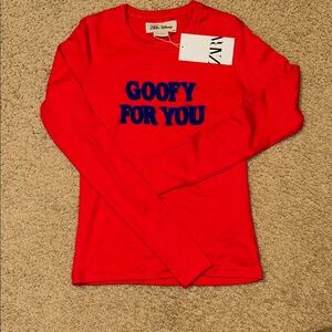 Zara x Disney goofy for you Bright Red Long Sleeve Tee